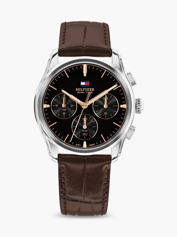 38MM Leather Strap Dual-Time NYC Watch — Black