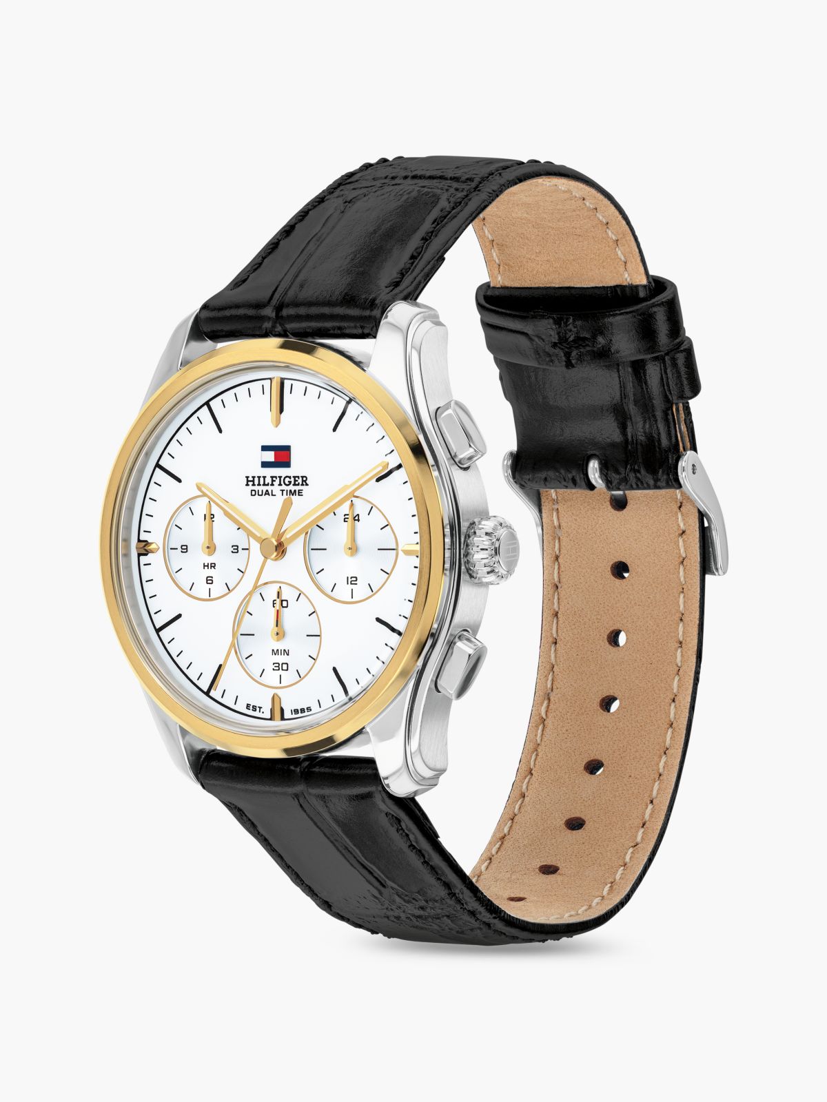 38MM Leather Strap Dual-Time NYC Watch — White