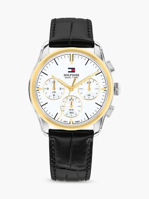 38MM Leather Strap Dual-Time NYC Watch, White