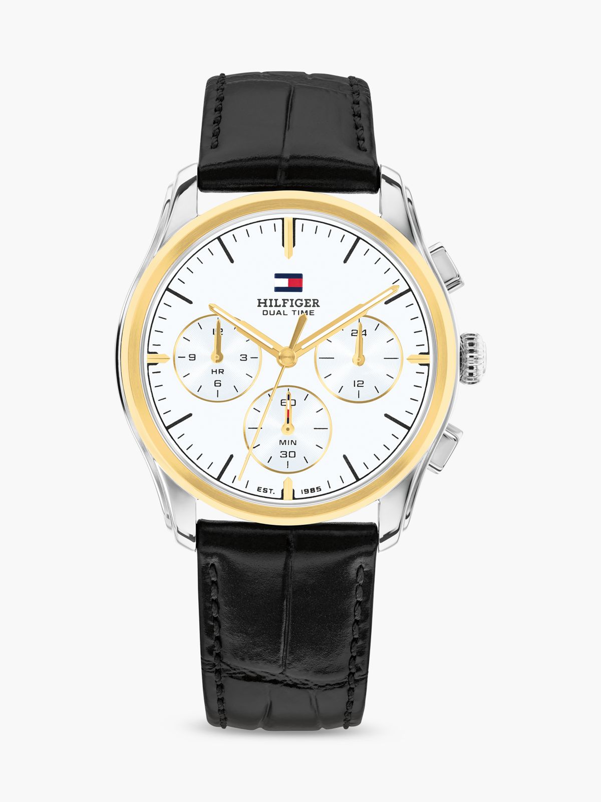 38MM Leather Strap Dual-Time NYC Watch — White