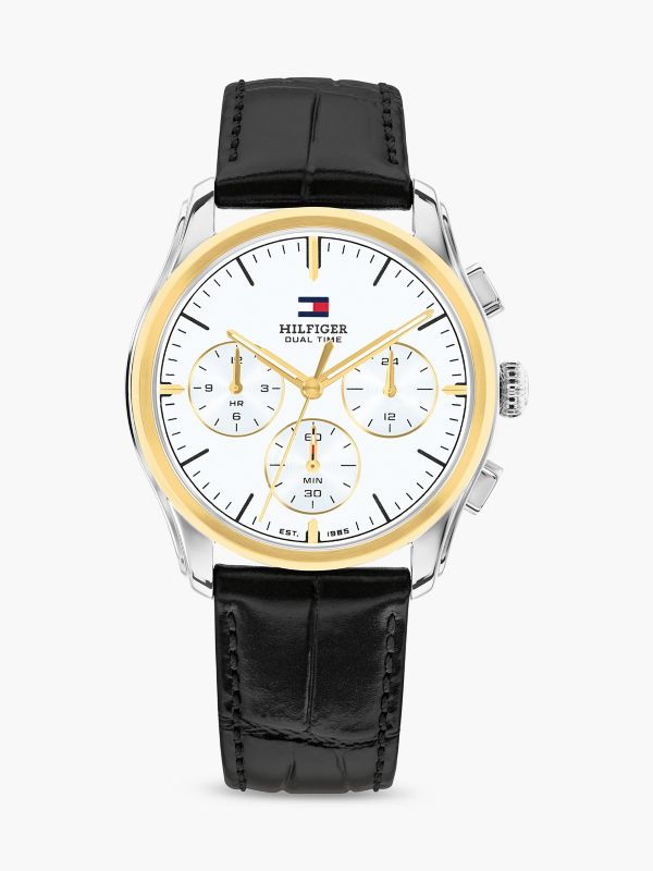 38MM Leather Strap Dual-Time NYC Watch — White