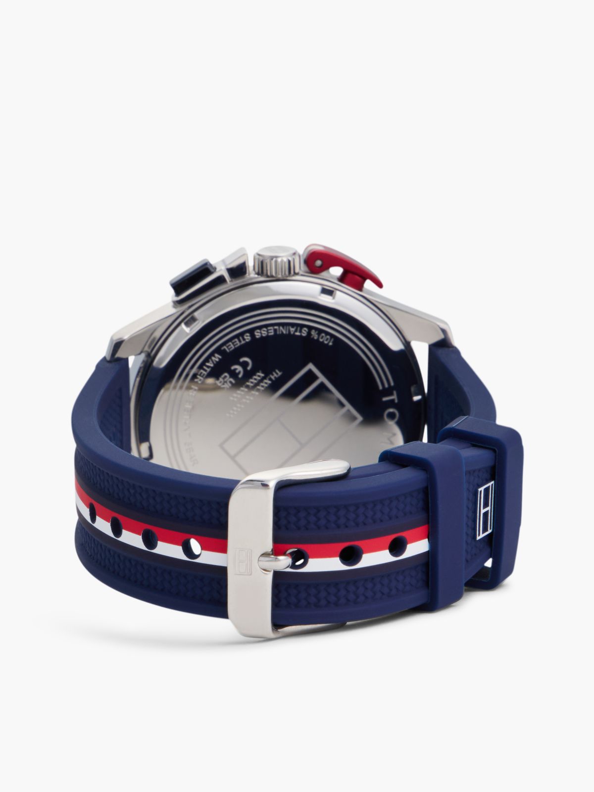 44MM Silicone Strap Chronograph Watch — Navy