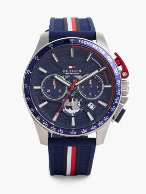 44MM Silicone Strap Chronograph Watch, Navy
