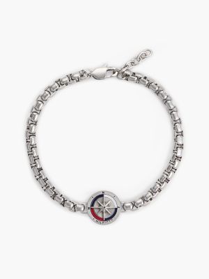 Compass Medallion Chain Bracelet, Silver