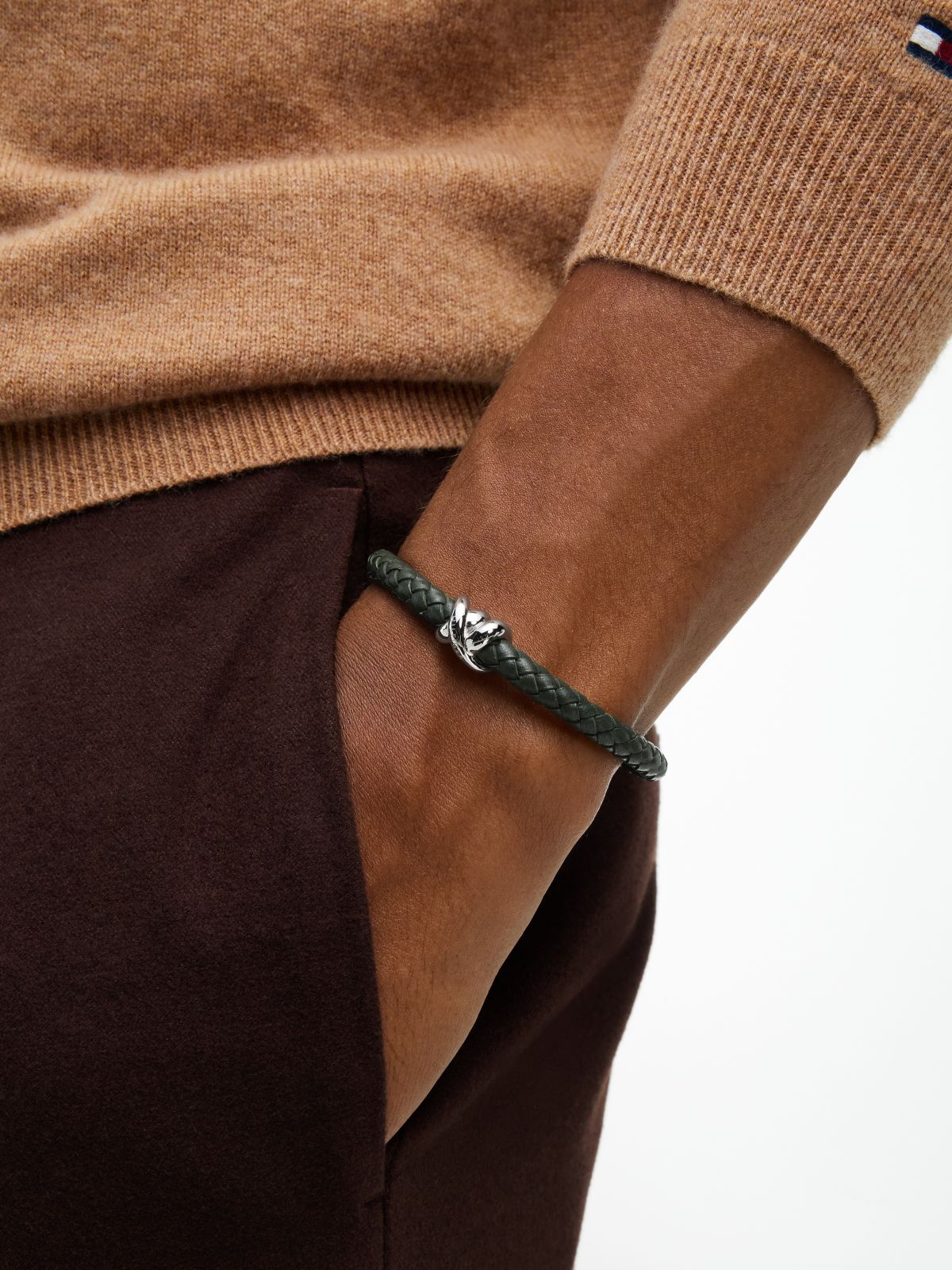 Nautical Knot Braided Leather Bracelet — Green
