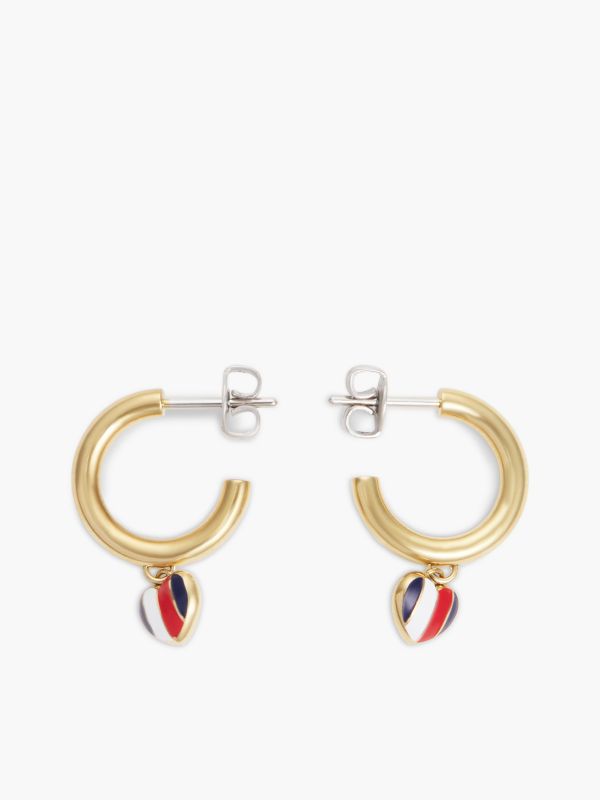 Signature Stripe Heart Charm Earring — Gold