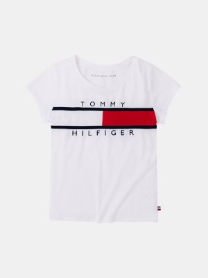 Big Kids' Flag Stripe Logo T-Shirt, White