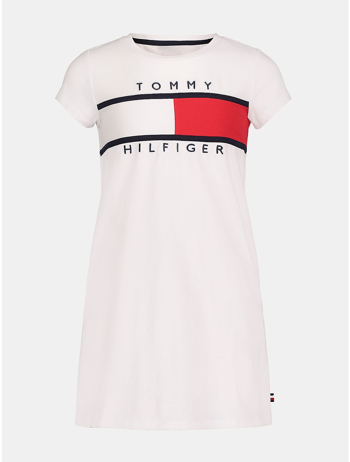 Tommy Hilfiger Girls' Kids' Flag Stripe Logo T-Shirt Dress - White - 6X