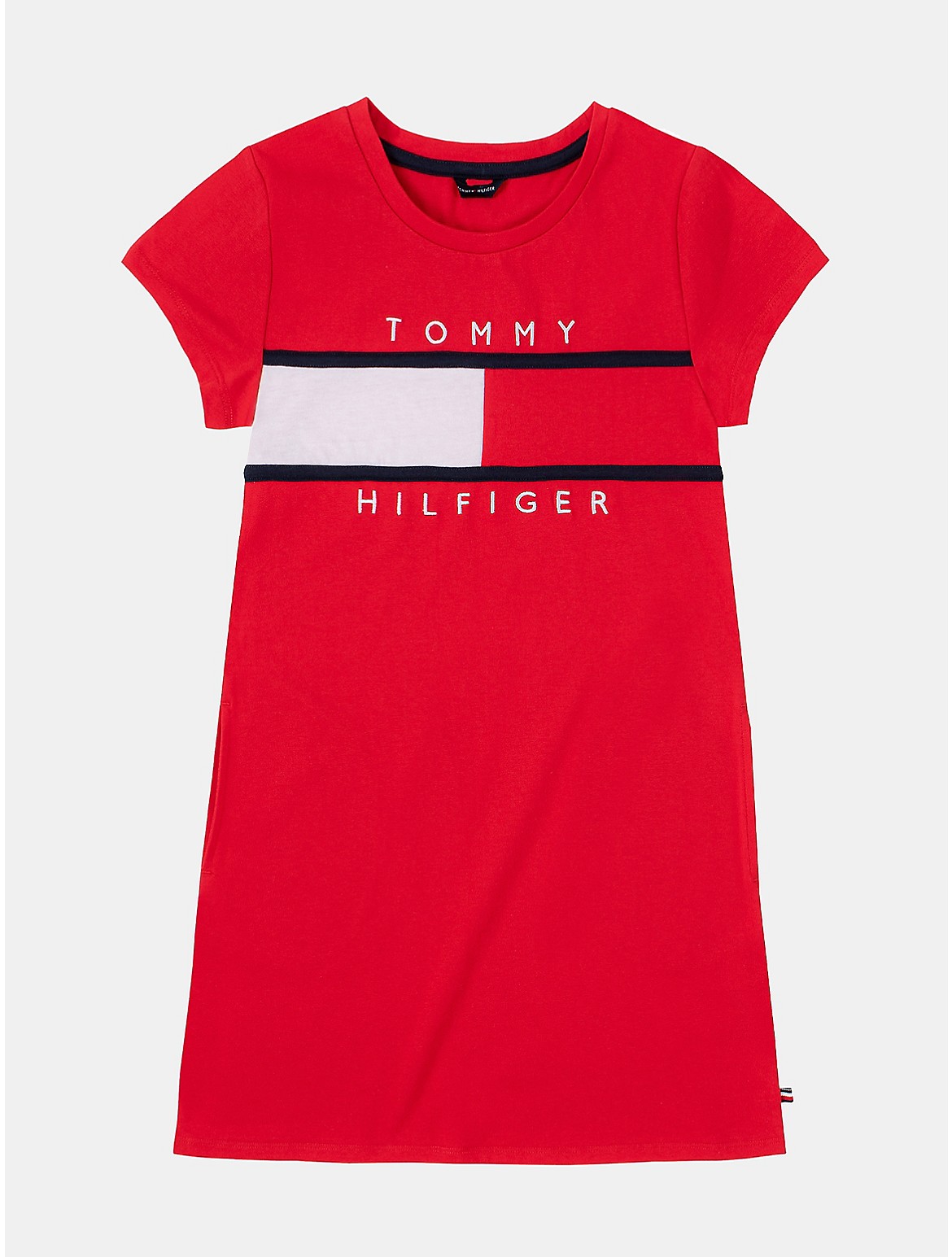 Tommy Hilfiger Girls' Kids' Flag Stripe Logo T-Shirt Dress - Red - 2