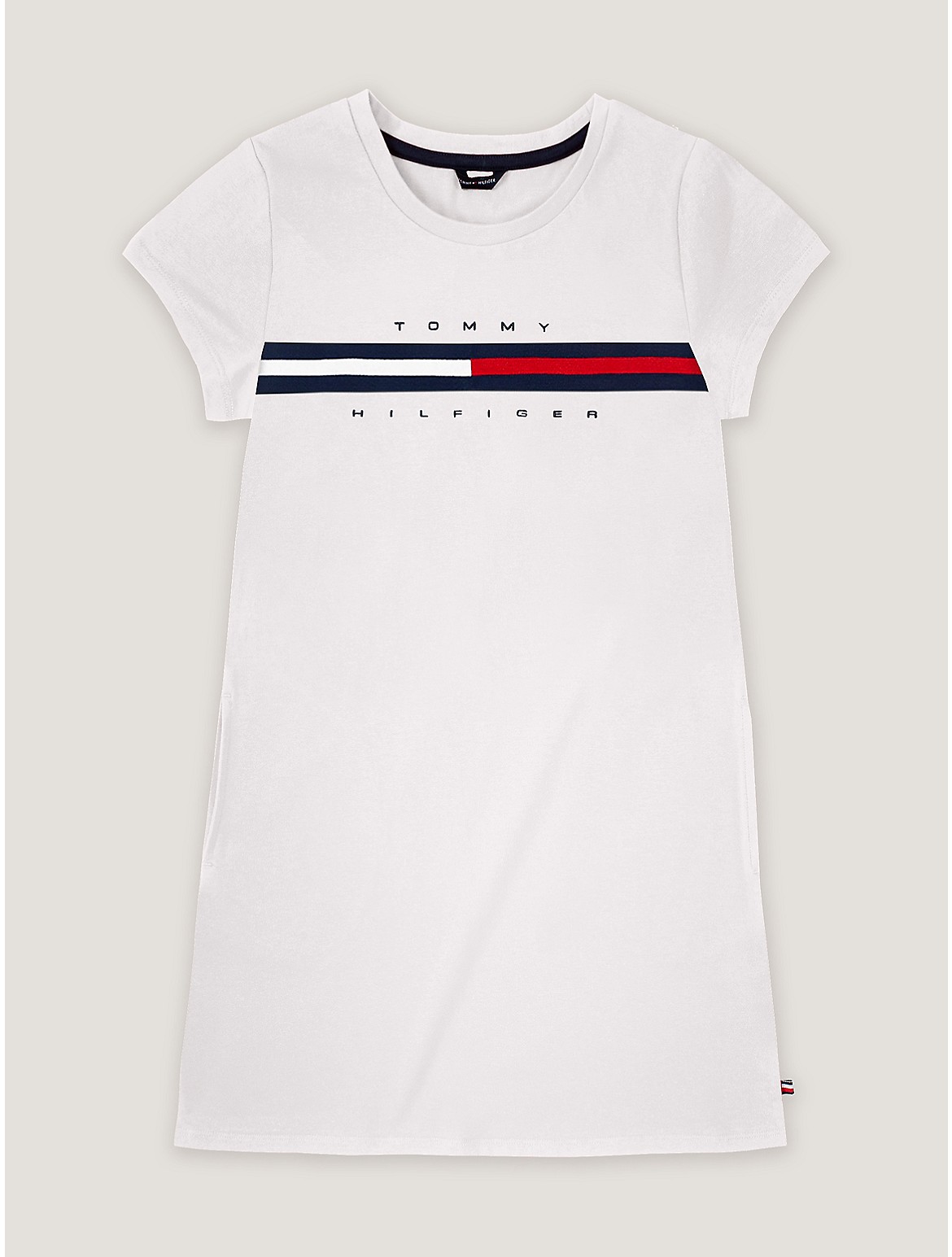 Tommy Hilfiger Girls' Kids' Flag Stripe Logo T-Shirt Dress - White - XL