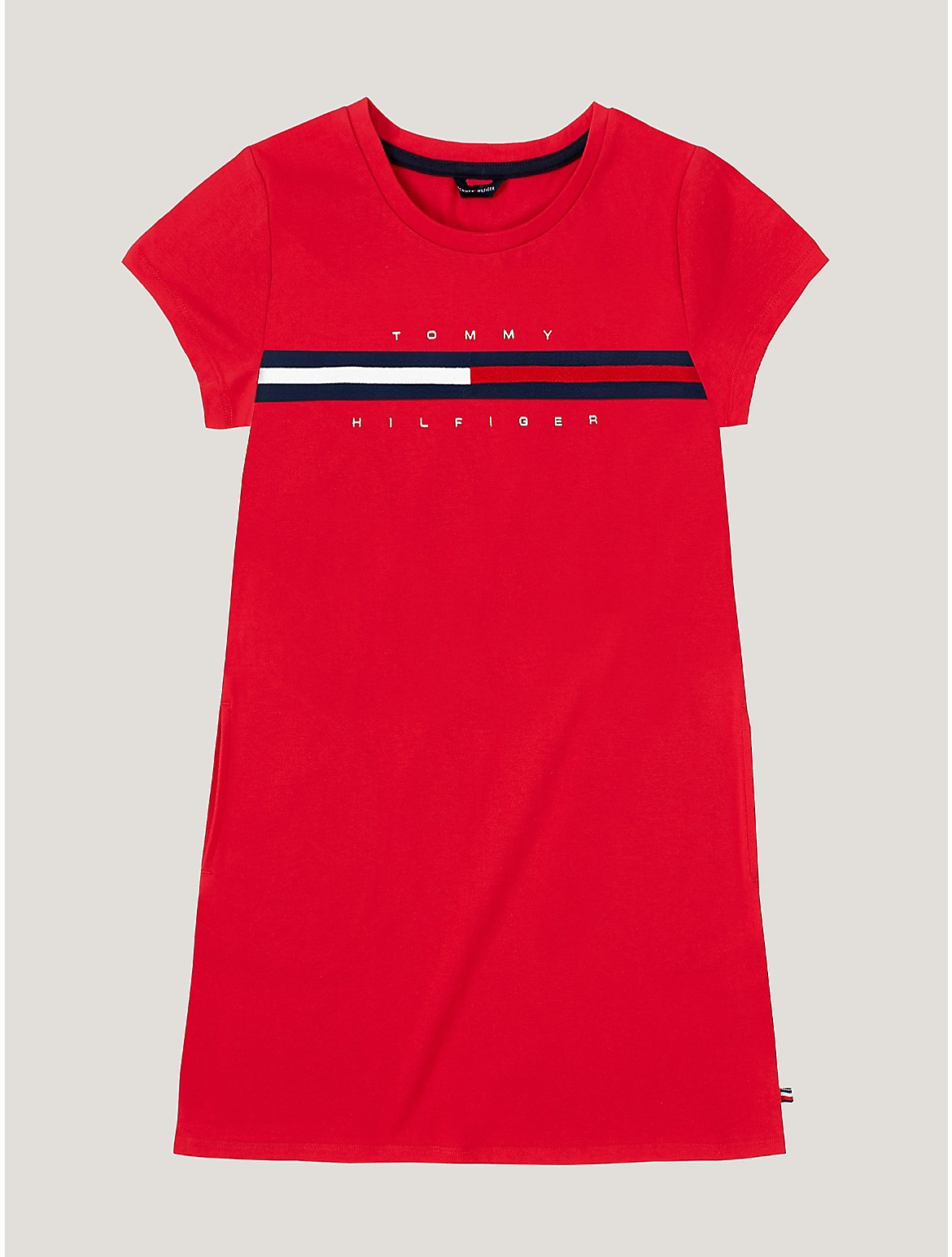 Tommy Hilfiger Girls' Kids' Flag Stripe Logo T-Shirt Dress - Red - XL