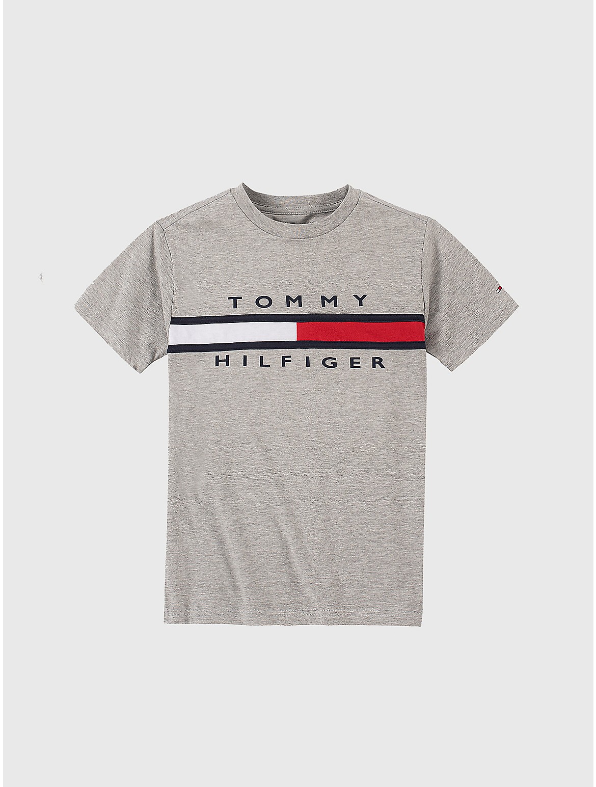 Tommy Hilfiger Boys' Big Boys' Flag Stripe Logo T-Shirt - Grey - XL