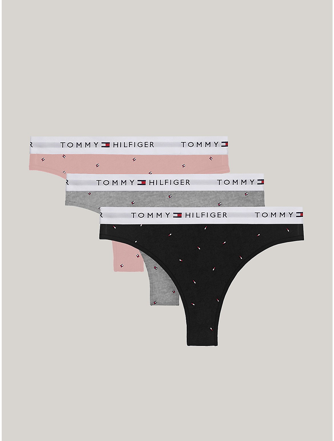 Tommy Hilfiger Cotton Classic Thong 3pk In Pink/grey/black Mini Flag