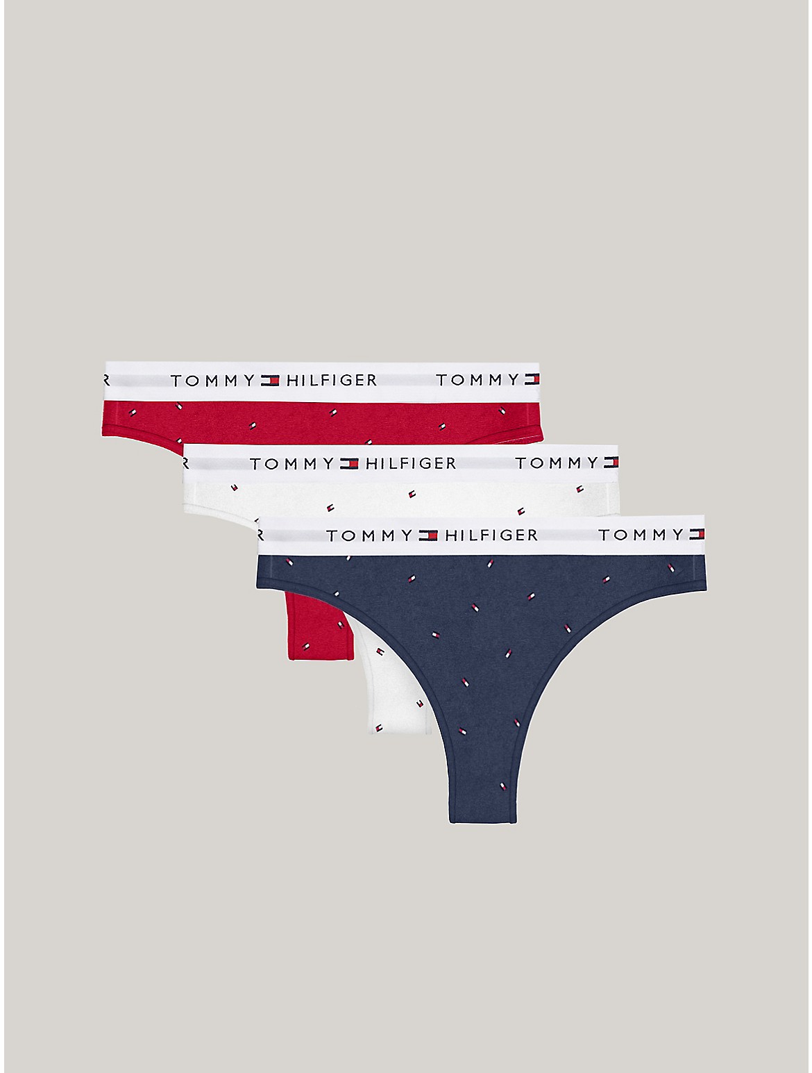 Tommy Hilfiger Cotton Classic Thong 3pk In Red/white/navy Mini Flag