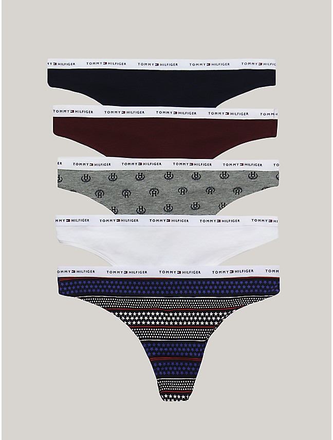 Tommy Hilfiger Women's Thong, 5-Pack, Bb/Bb/Bw/Bk/Blk, Small