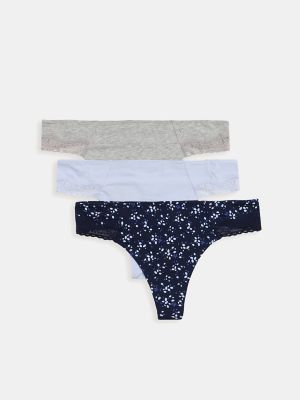 Lace Thong 3PK, Heather Grey/Heather/Falling Petals