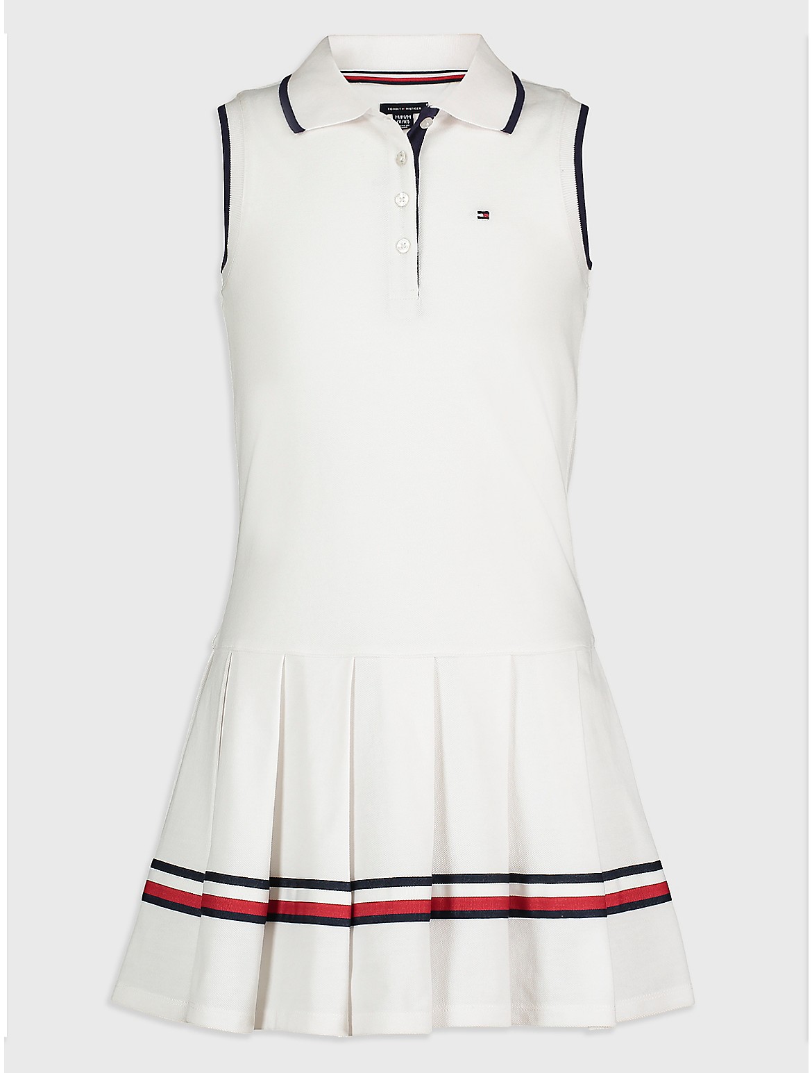Tommy Hilfiger Girls' Big Kids' Pleated Polo Dress - White - M