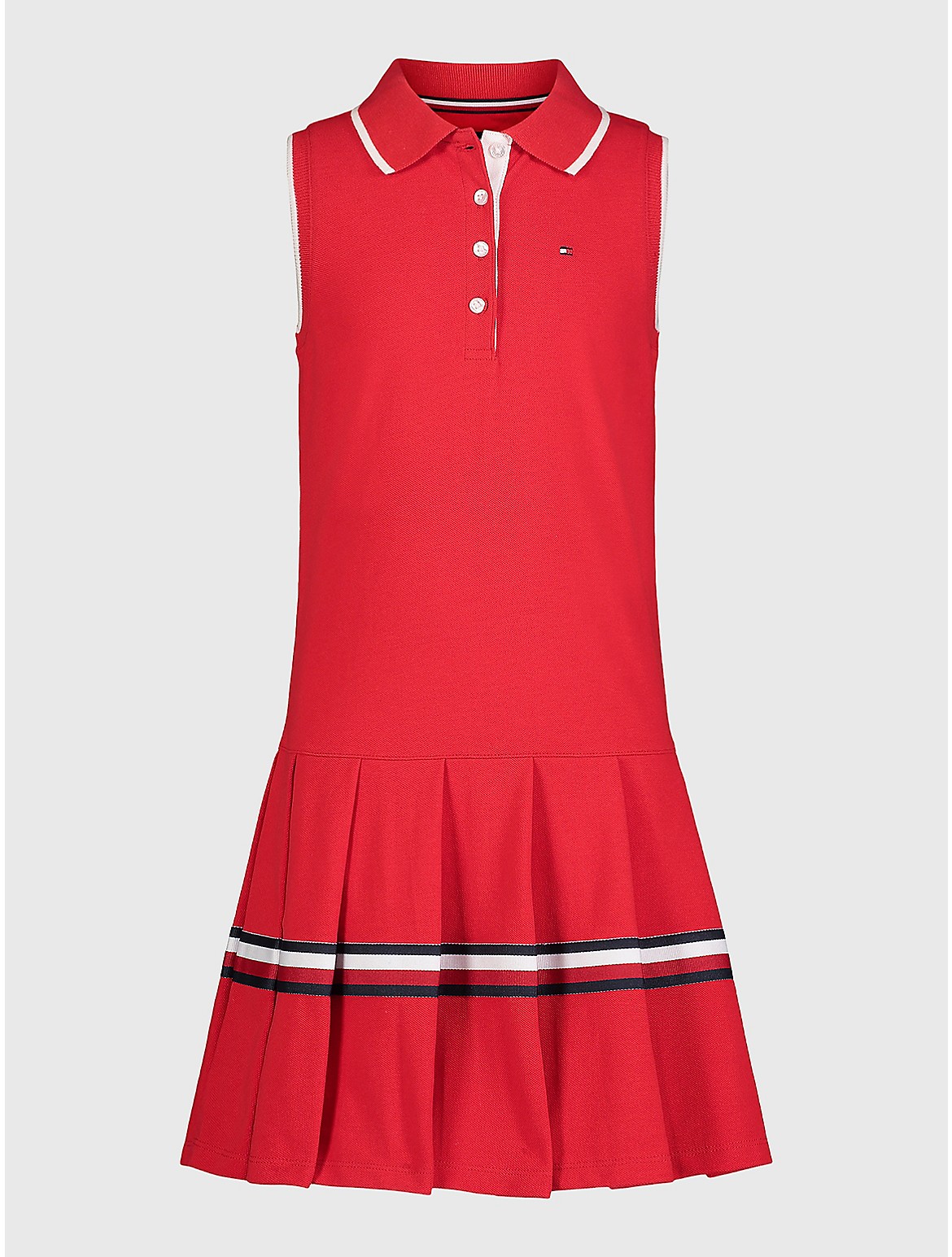 Tommy Hilfiger Girls' Big Kids' Pleated Polo Dress - Red - L