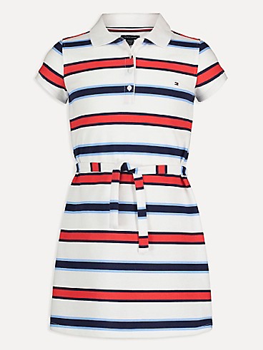 타미 힐피거 Tommy Hilfiger Big Kids Essential Stripe Polo Dress,WHITE