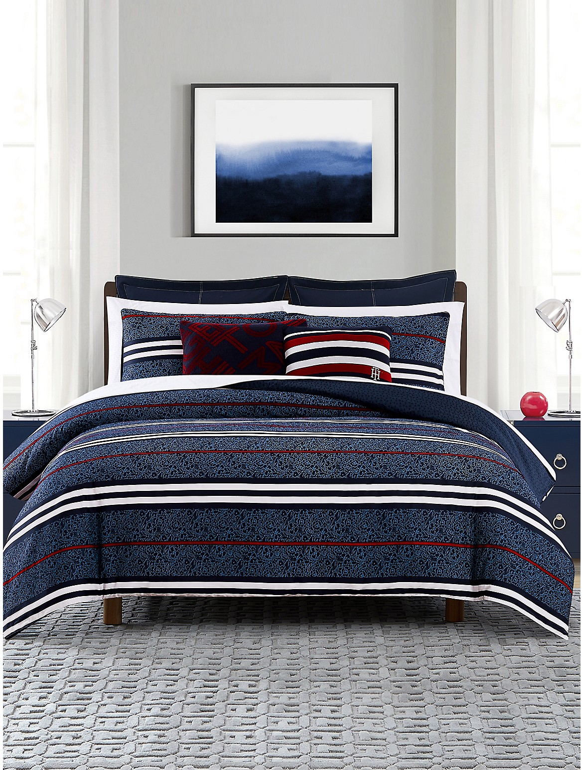Tommy Hilfiger Floral Stripe Comforter Set - Blue - KING