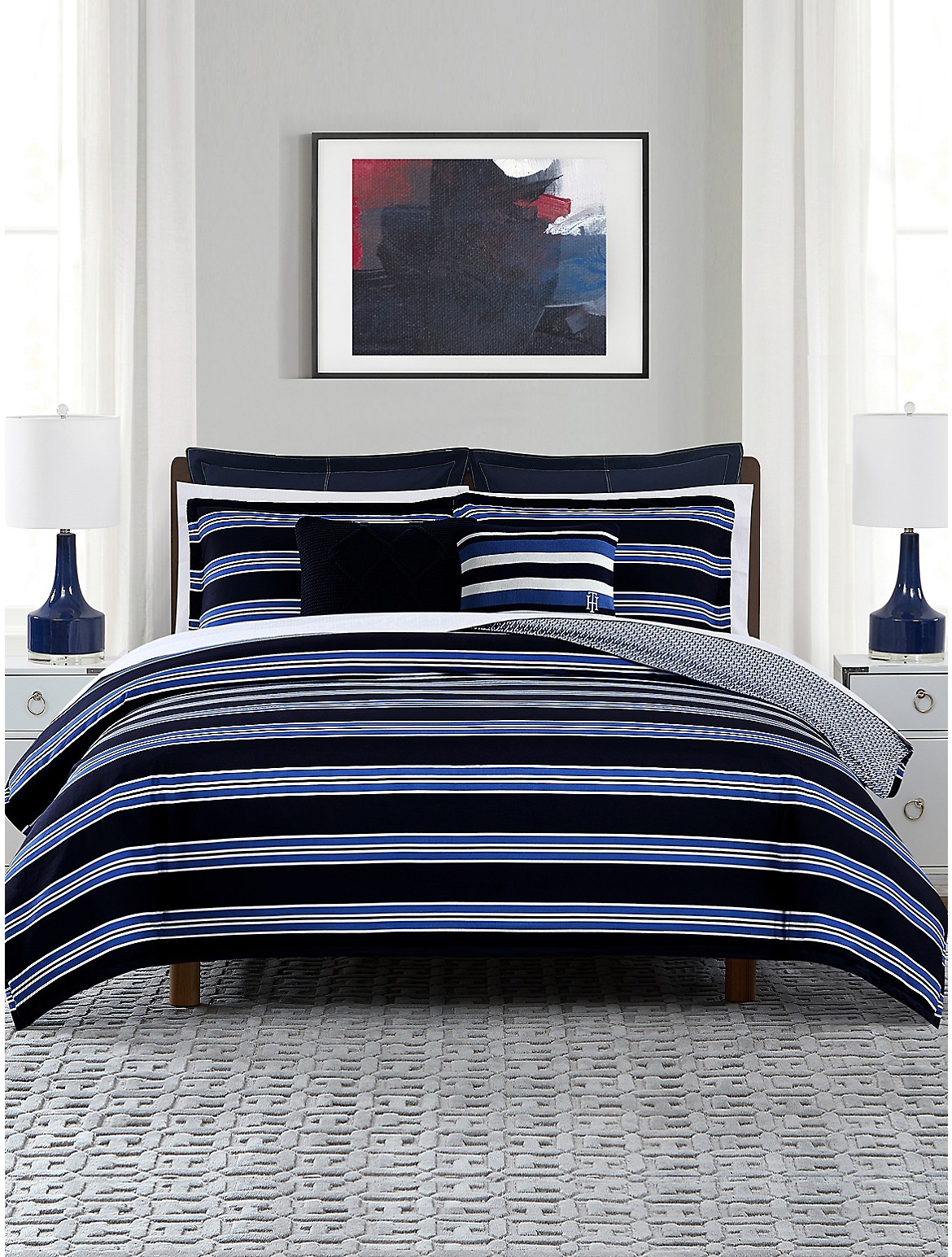 Tommy Hilfiger Preppy Stripe Comforter Set - Blue