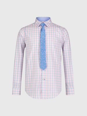 Big Kids' Check Shirt and Tie, Prism Pink