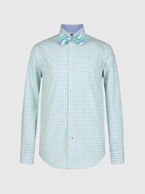 Big Kids' Check Shirt and Bow Tie, Pool Green
