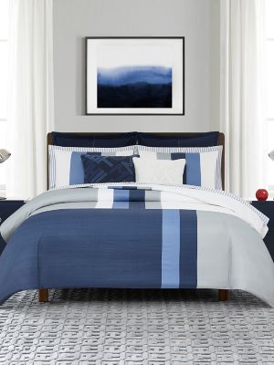 Shop Striped Reversible Comforter Set Navy, Comforters & Blankets