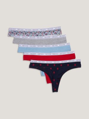 Logo Band Mix Thong 5-Pack, White Plimsoul Floral