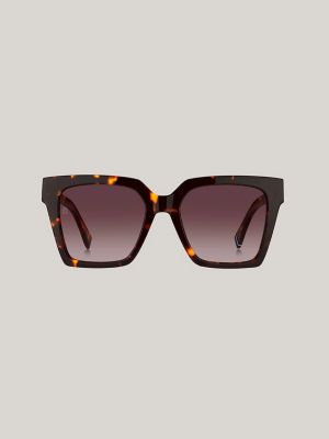 TH Logo Oversized Butterfly Sunglasses, Havana
