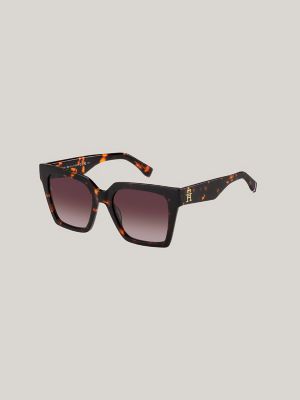 TH Logo Oversized Butterfly Sunglasses, Havana