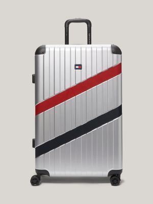 28" Striped Hardcase Spinner Luggage, Silver