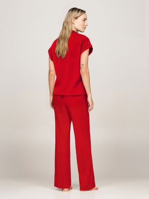 Print Top & Pant Pajama Set, Pinstripes Red