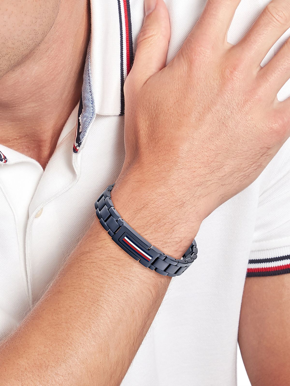 Flag Stripe Stainless Steel Bracelet — Navy