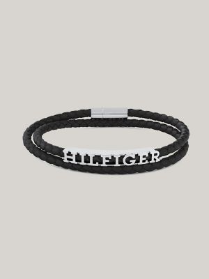 Leather Braided Double Bracelet, Black