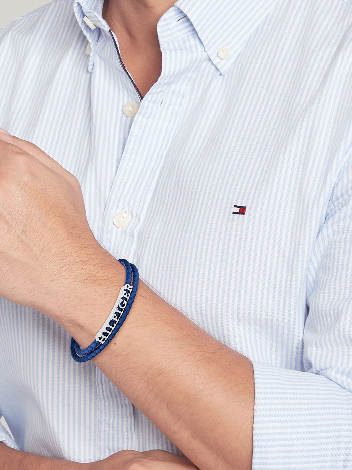 Leather Braided Double Bracelet — Blue