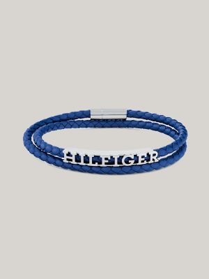 Leather Braided Double Bracelet, Blue