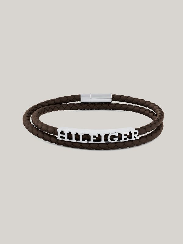 Leather Braided Double Bracelet — Brown