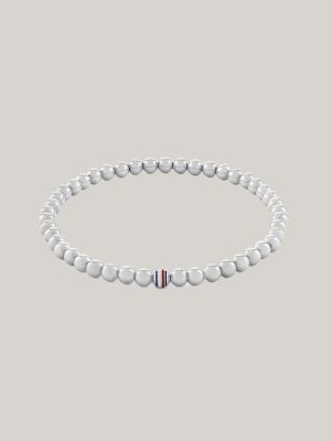 Stripe Metal Bead Bracelet, Silver