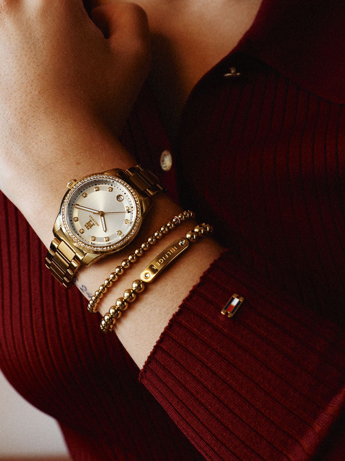 Stripe Metal Bead Bracelet — Gold Plated