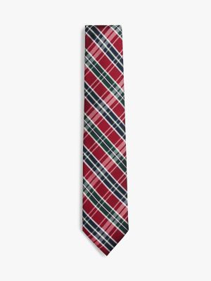Festive Plaid Silk-Blend Tie, Red