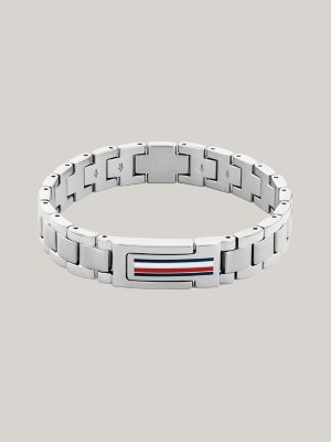 Flag Stripe Stainless Steel Bracelet, Silver White