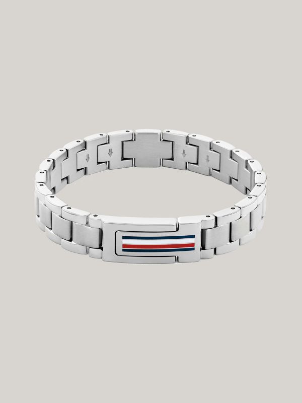 Flag Stripe Stainless Steel Bracelet — Silver White