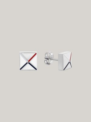 Silver-Tone Stud Earring, Silver White