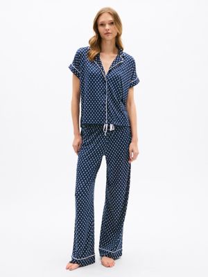 Allover Monogram Print Sleep Set, Sky Captain