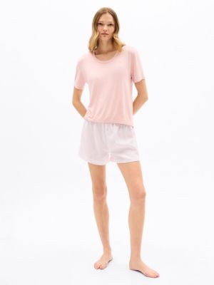 Sleep T-Shirt & Boxer Pajama Set, Blossom / Sweet Blue Stripe