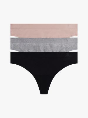 Seamless Thong 3-Pack, Heather Grey / Balanced Beige / Black