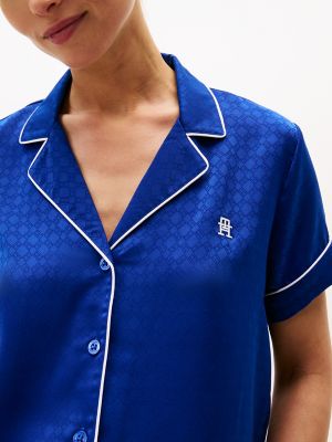 Contrast Trim Shirt & Pant Sleep Set, Wedge Blue