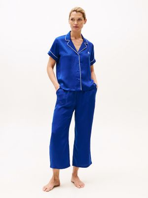 Contrast Trim Shirt & Pant Sleep Set, Wedge Blue