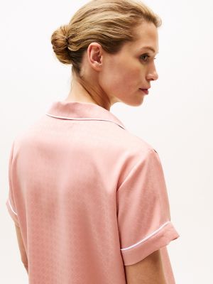 Contrast Trim Shirt & Pant Sleep Set, Rose Tan